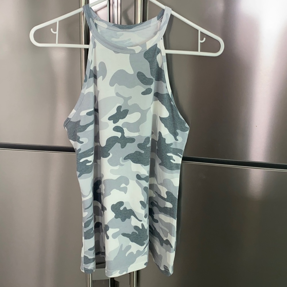 Camouflage tank top worn once grey and white